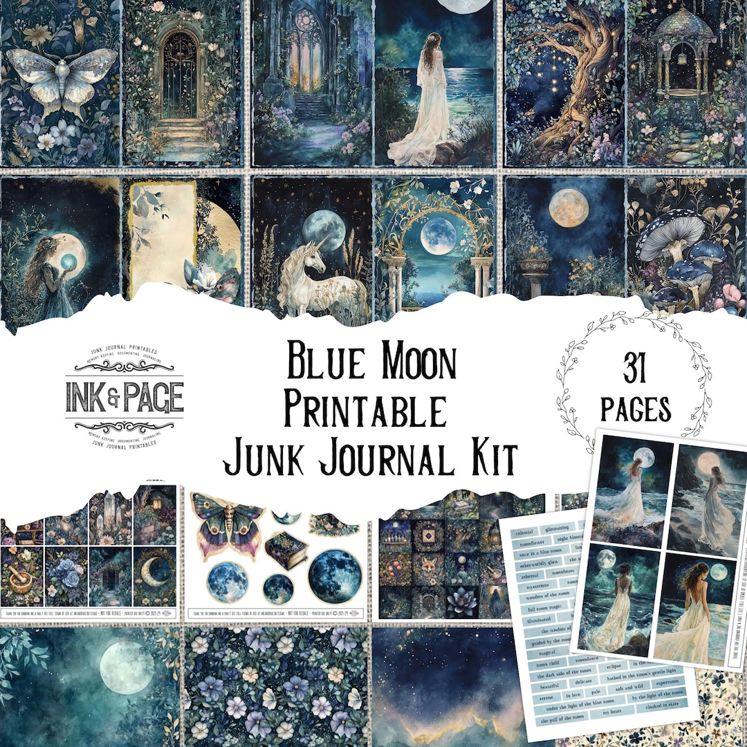 Blue Moon Junk Journal Printable Kit Lunar Magic Digital Download ...