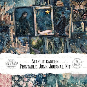 Starlit Garden Junk Journal Printable Kit Digital Ephemera Stellar Scrapbook Paper Gothic Garden Celestial Pages Magic Flower Fantasy Tags