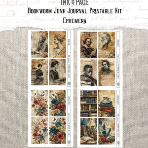 Bookworm Junk Journal Printable Collage Sheets Vintage Library Digital ...