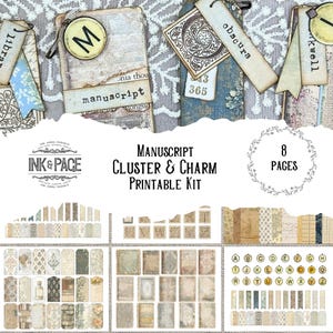 Manuscript Clusters and Charms Printable Book Ephemera Novel Digital Download Library Junk Journal Distressed Easy Papercraft Dark Academia
