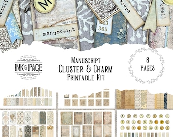 Manuscript Clusters and Charms Printable Book Ephemera Novel Digital Download Library Junk Journal Distressed Easy Papercraft Dark Academia