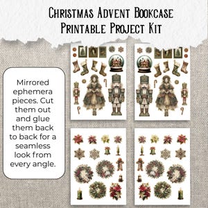 Utskrivbart kit för adventsbokhylla | Miniboklådor | Vintage julbibliotek | Skräpjournal och papperspysselprojekt bild 8