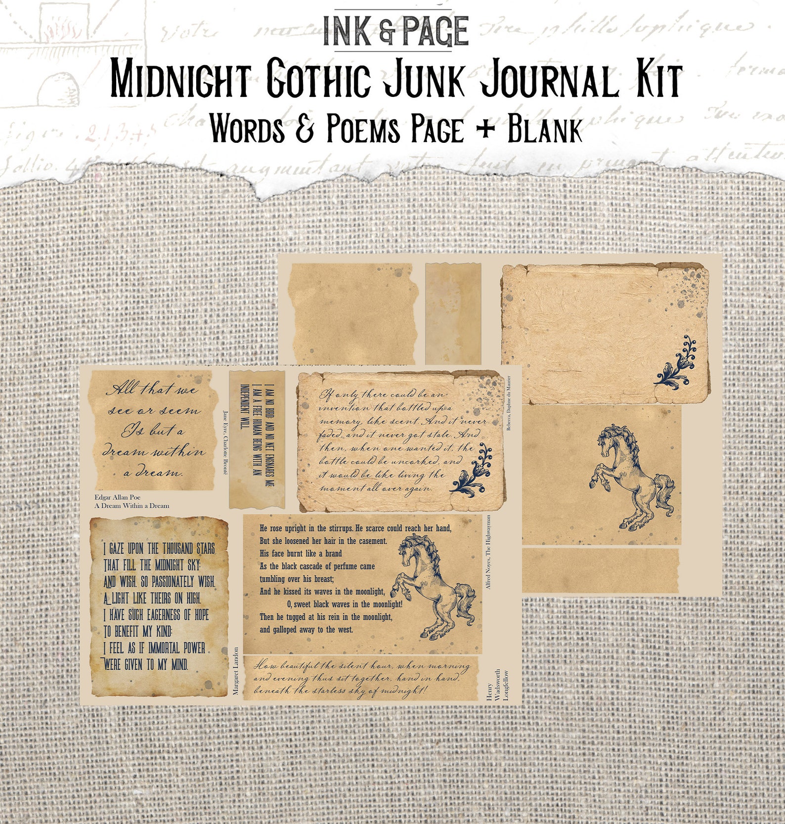 Midnight Gothic Printable Junk Journal Kit, Vintage Ephemera, Dark ...