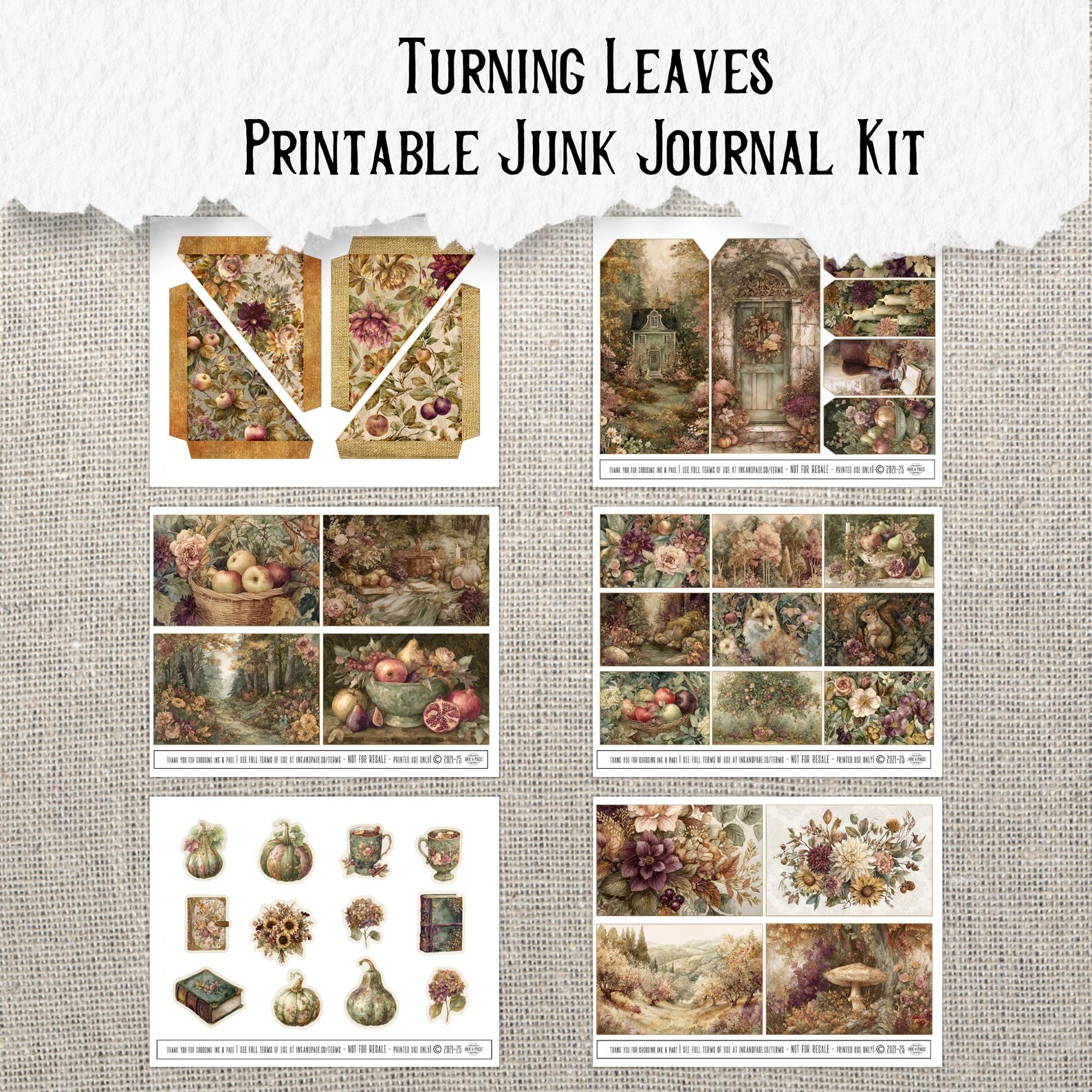 Autumn Junk Journal Printable Kit: Vintage Botanical Ephemera (digital ...