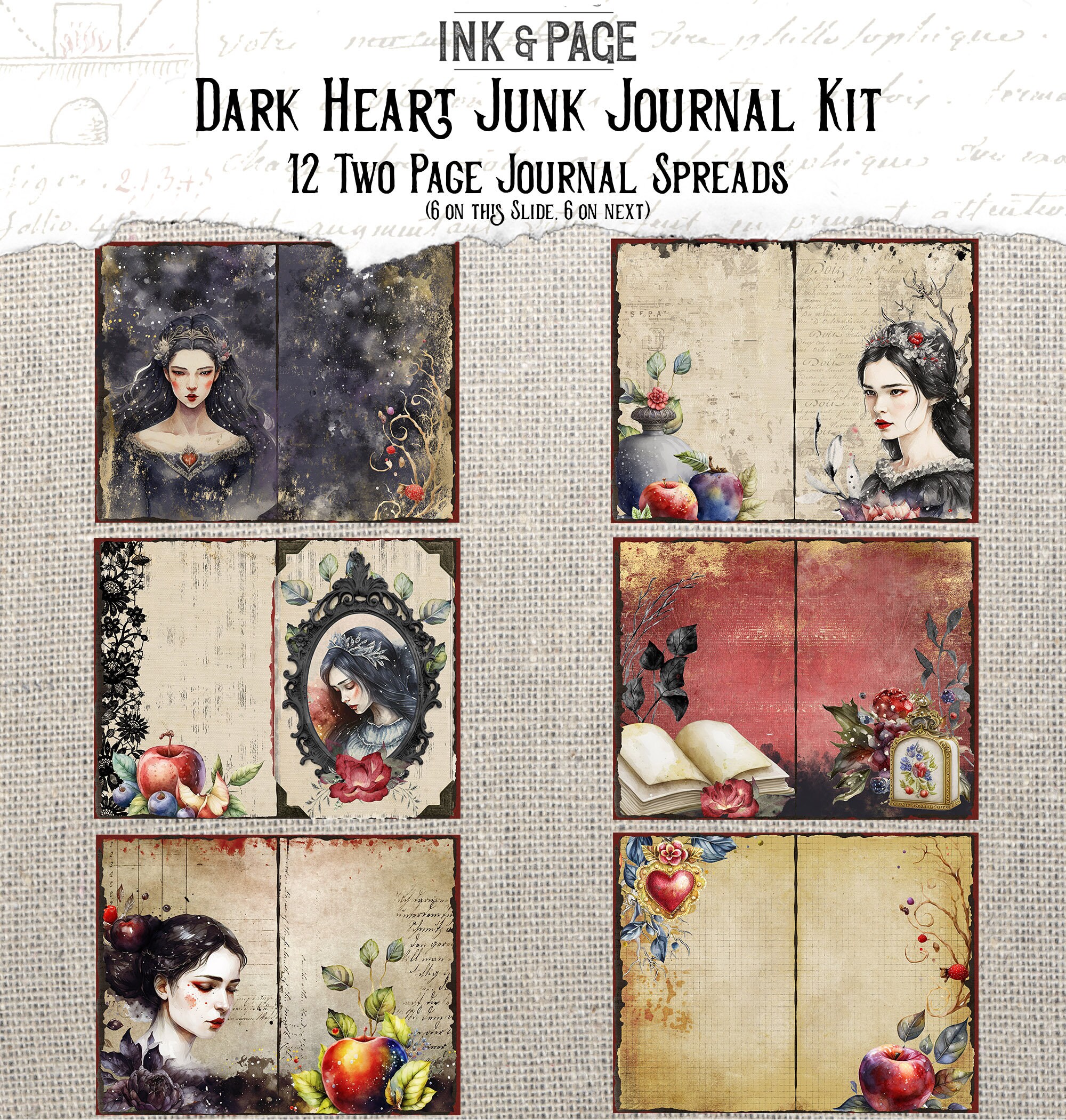 Dark Heart Junk Journal Printable Kit, Gothic Valentines Day Vintage ...