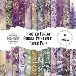 Frosted Forest Distressed Printable Paper Pack Pastel Craft Backgrounds Christmas Digital Download Whimsical Watercolor Collage Mixed Media