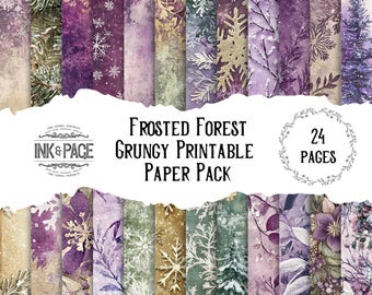 Frosted Forest Distressed Printable Paper Pack Pastel Craft Backgrounds Christmas Digital Download Whimsical Watercolor Collage Mixed Media