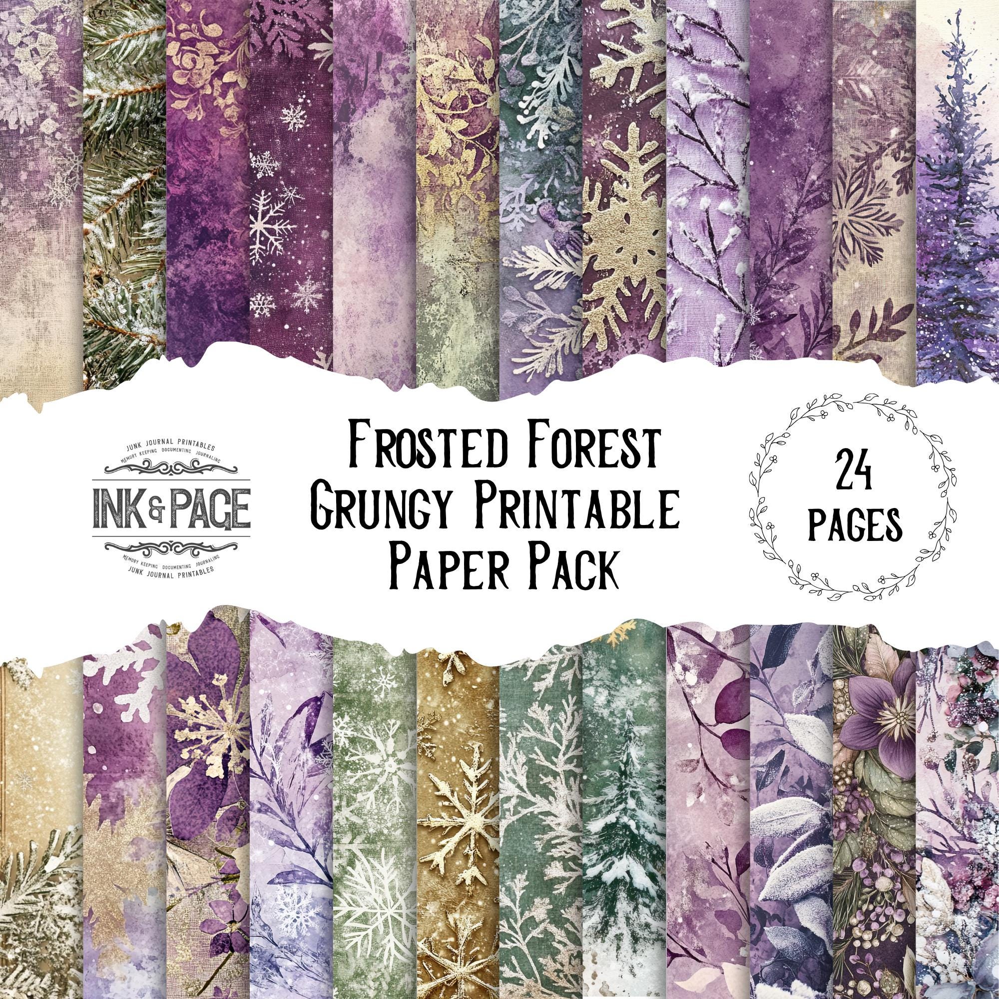 Frosted Forest Distressed Printable Paper Pack Pastel Craft Backgrounds Christmas Digital Download Whimsical Watercolor Collage Mixed Media