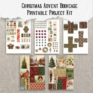 Utskrivbart kit för adventsbokhylla | Miniboklådor | Vintage julbibliotek | Skräpjournal och papperspysselprojekt bild 7