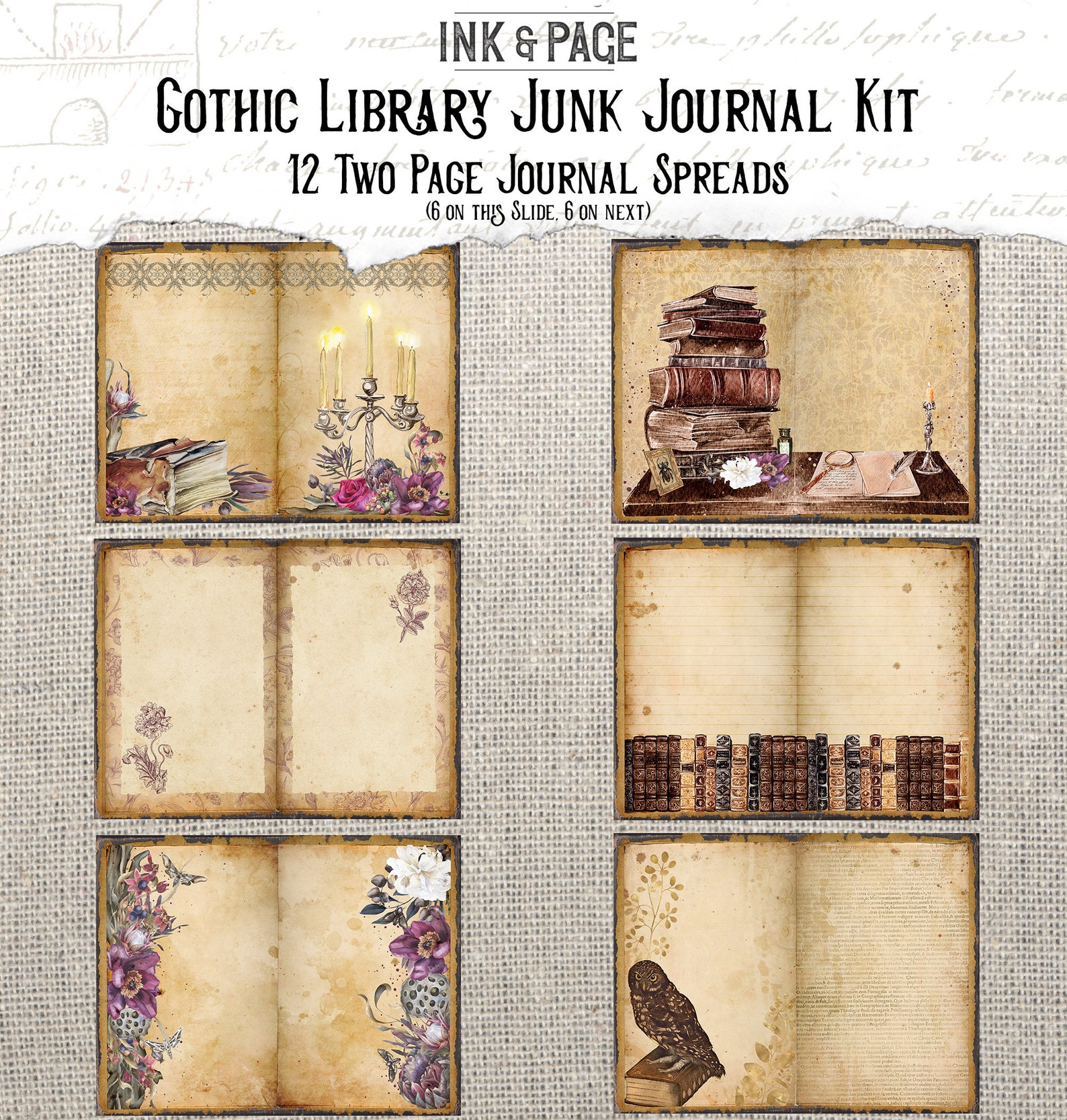 Gothic Library Printable Junk Journal Kit, Dark Academia, Digital ...