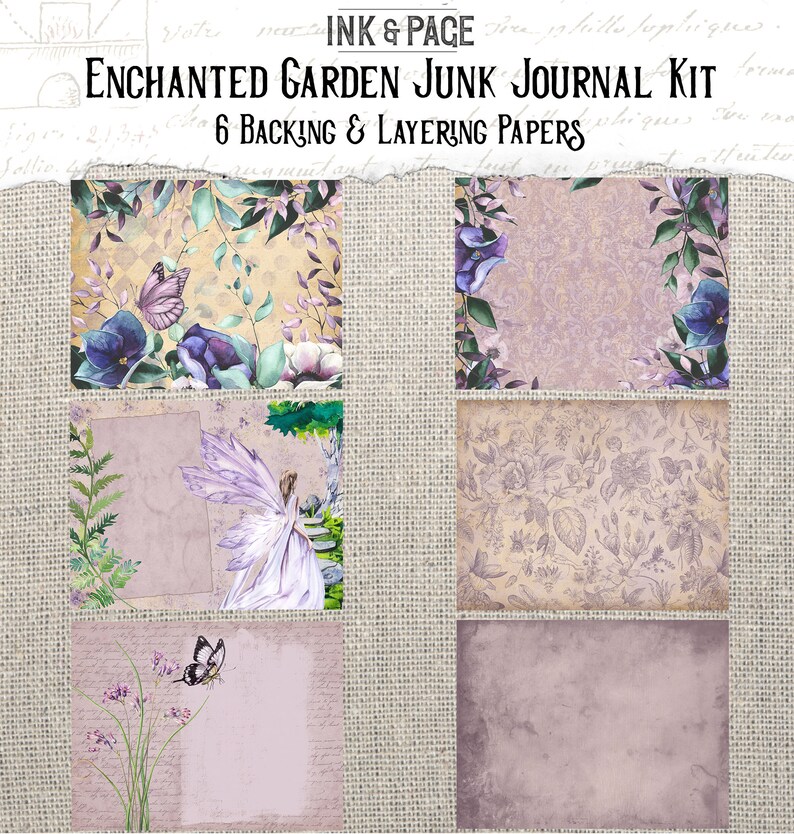 Enchanted Garden Printable Junk Journal, Fairy Digital Download, Vintage Ephemera Pack, Whimsical, Magical Scrapbook Paper, Pastel, Purple image 7
