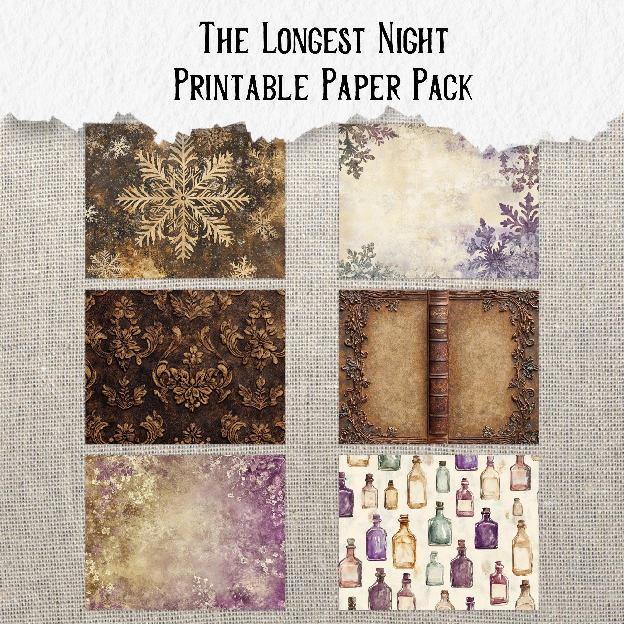 Solstice Collage The Longest Night Winter Solstice Distressed Printable Paper Pack Art ...
