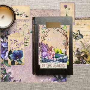 Enchanted Garden Printable Junk Journal, Fairy Digital Download, Vintage Ephemera Pack, Whimsical, Magical Scrapbook Paper, Pastel, Purple image 8