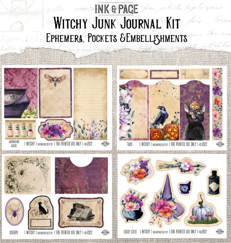 Witchy Junk Journal Printable Kit, Halloween Digital Download, Potions ...