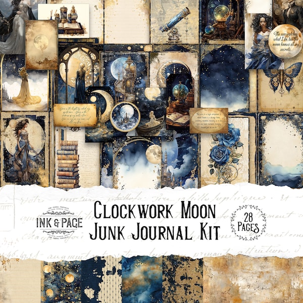 Moon Junk Journal imprimable Kit Steampunk céleste téléchargement numérique astrologie Scrapbook imprimable astronomie lune Bullet Journal papier Bujo