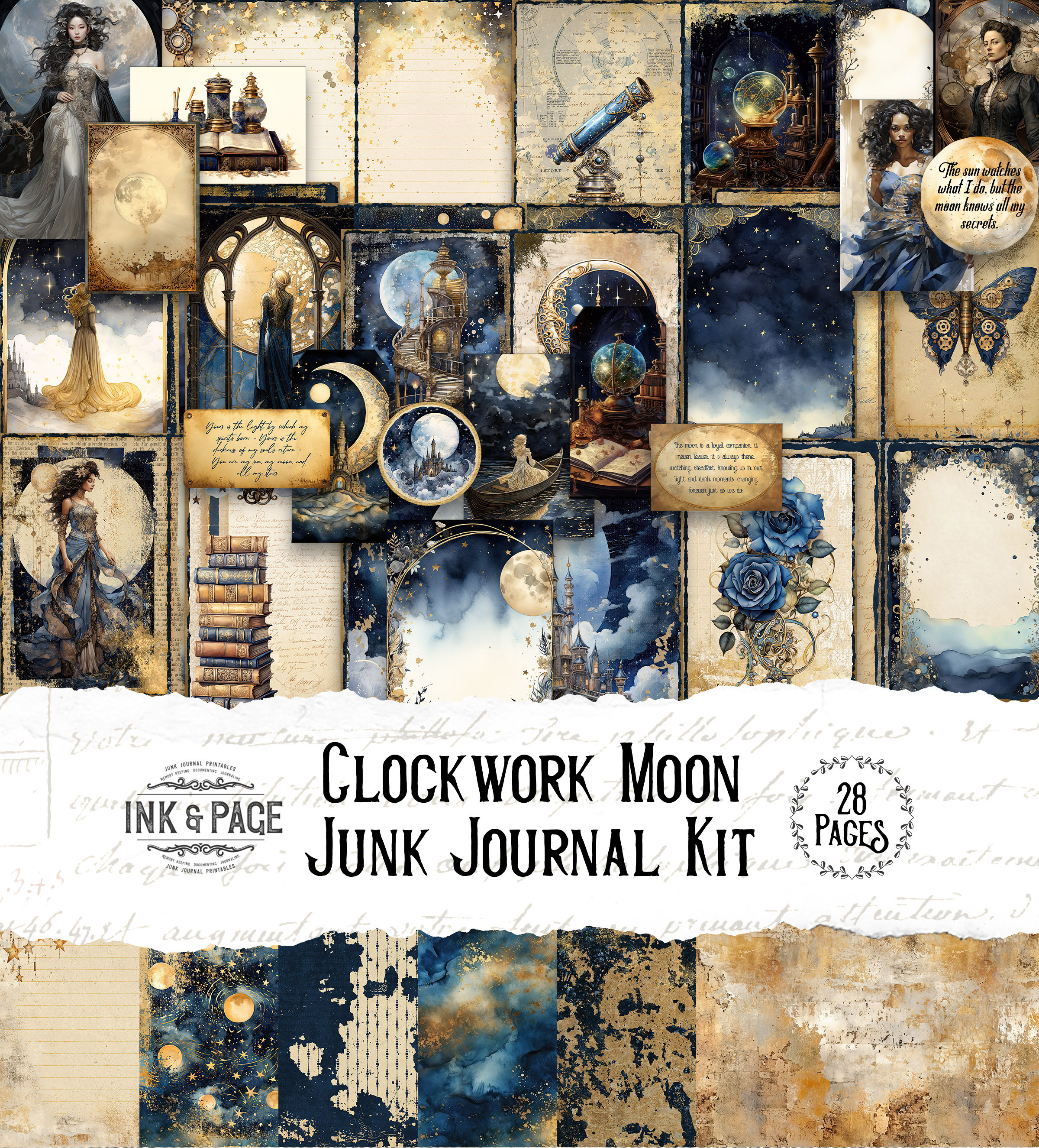 Moon Junk Journal Printable Kit Steampunk Celestial Digital Download Astrology Scrapbook Printable Astronomy Moon Bullet Journal Paper Bujo