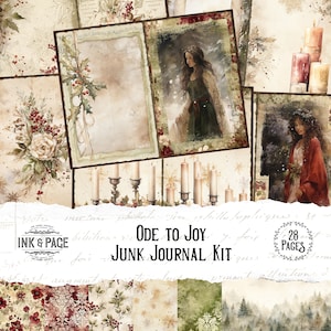 Inno alla gioia Junk Journal Kit stampabile Download digitale invernale Bellissimo Natale Ephemera Yule Journal Woodland Scrapbook Foresta Bujo Pagine