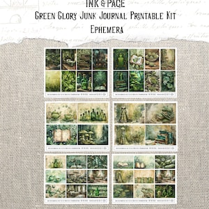 Green Glory Junk Journal Printable Ephemera Rainbow Vintage Digital Paper Pack Shabby Lime Mixed Media Spring Leaves Nature Scrapbook Pages image 7