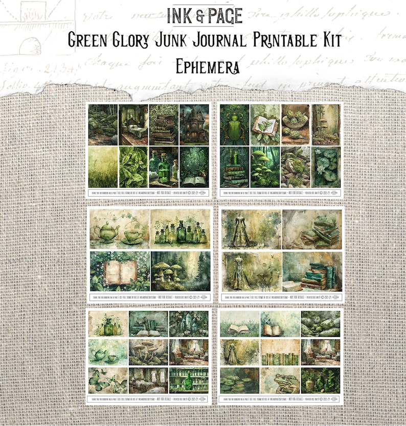 Green Glory Junk Journal Printable Ephemera Rainbow Vintage Digital Paper Pack Shabby Lime Mixed Media Spring Leaves Nature Scrapbook Pages image 7