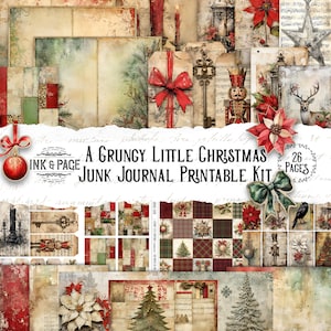Grungy Little Christmas Junk Journal Printable Kit Vintage Holiday Digital Download Old Fashioned Christmas Tree Scrapbook Paper Winter Bujo