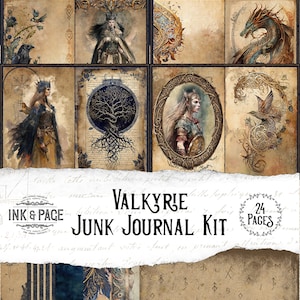 Walküre Junk Journal Printable Kit Vintage Wikinger Digital Download, nordische Mythologie Scrapbooking Fantasy Krieger Crafting, Freyja Crafting