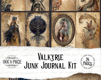 Valkyrie Junk Journal Printable Kit Vintage Viking Digital Download, Norse Mythology Scrapbooking Fantasy Warrior Crafting, Freyja Crafting