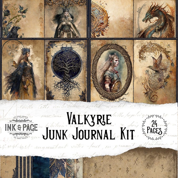 Valkyrie Junk Journal Printable Kit Vintage Viking Digital Download, Norse Mythology Scrapbooking Fantasy Warrior Crafting, Freyja Crafting