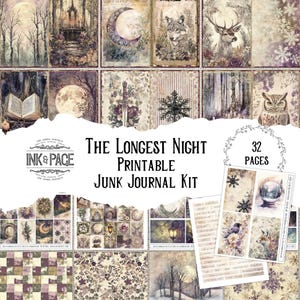 The Longest Night Junk Journal afdrukbare Kit Winter Solstice Digitale Download Yule Paper Vintage Forest Ephemera Scrapbook Papercrafting Art
