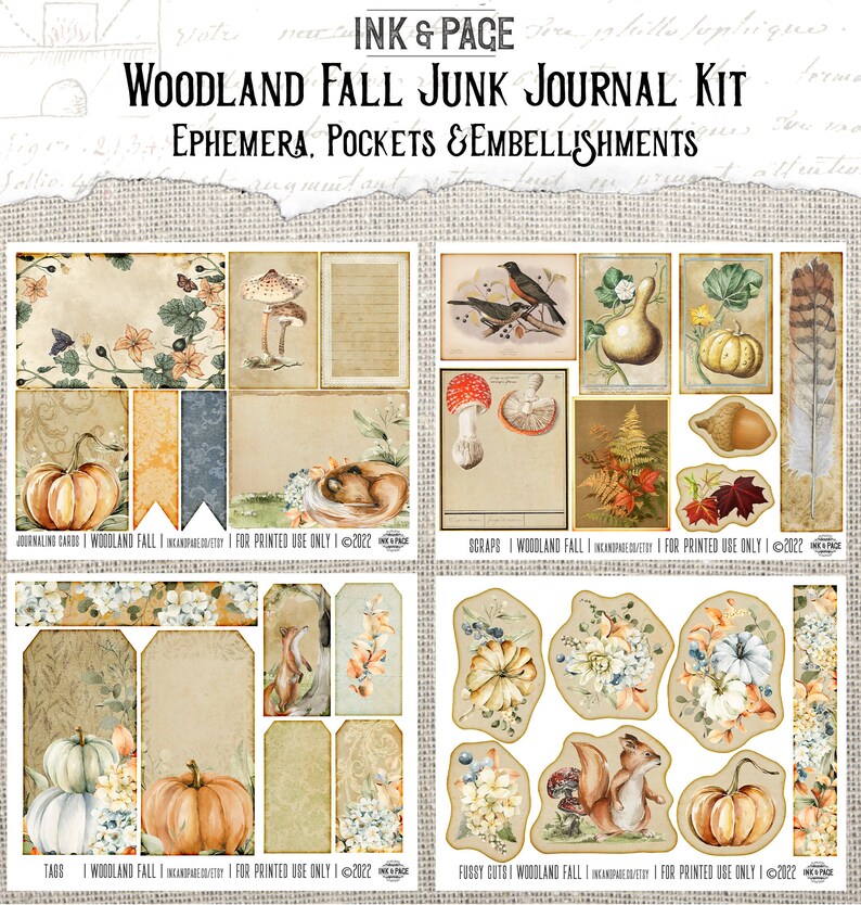 Woodland Fall Junk Journal Printable Kit, Vintage Forest, Shabby Chic ...