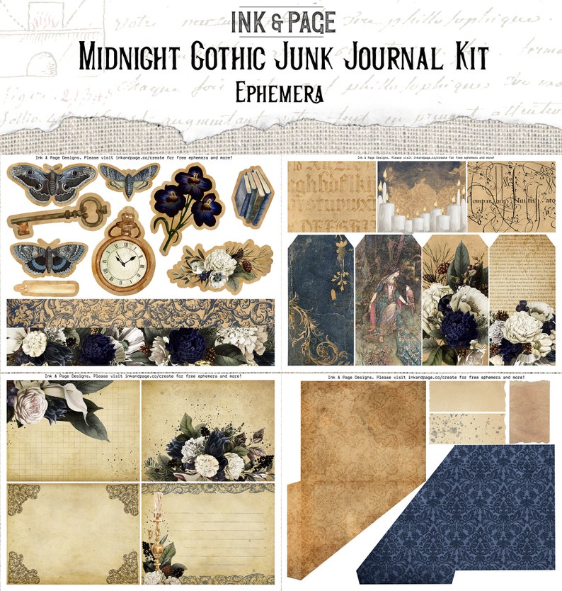 Midnight Gothic Printable Junk Journal Kit, Vintage Ephemera, Dark ...
