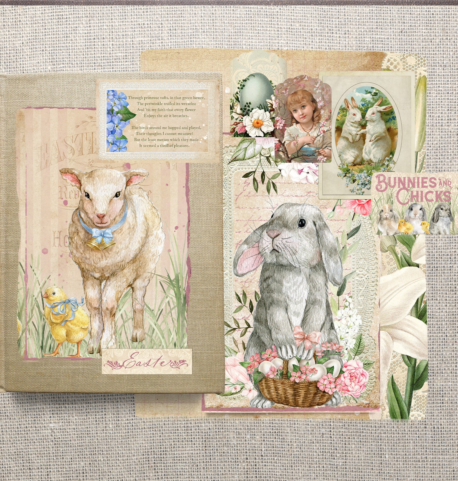Vintage Easter Printable Junk Journal Kit, Spring Digital Papers, Bunny ...