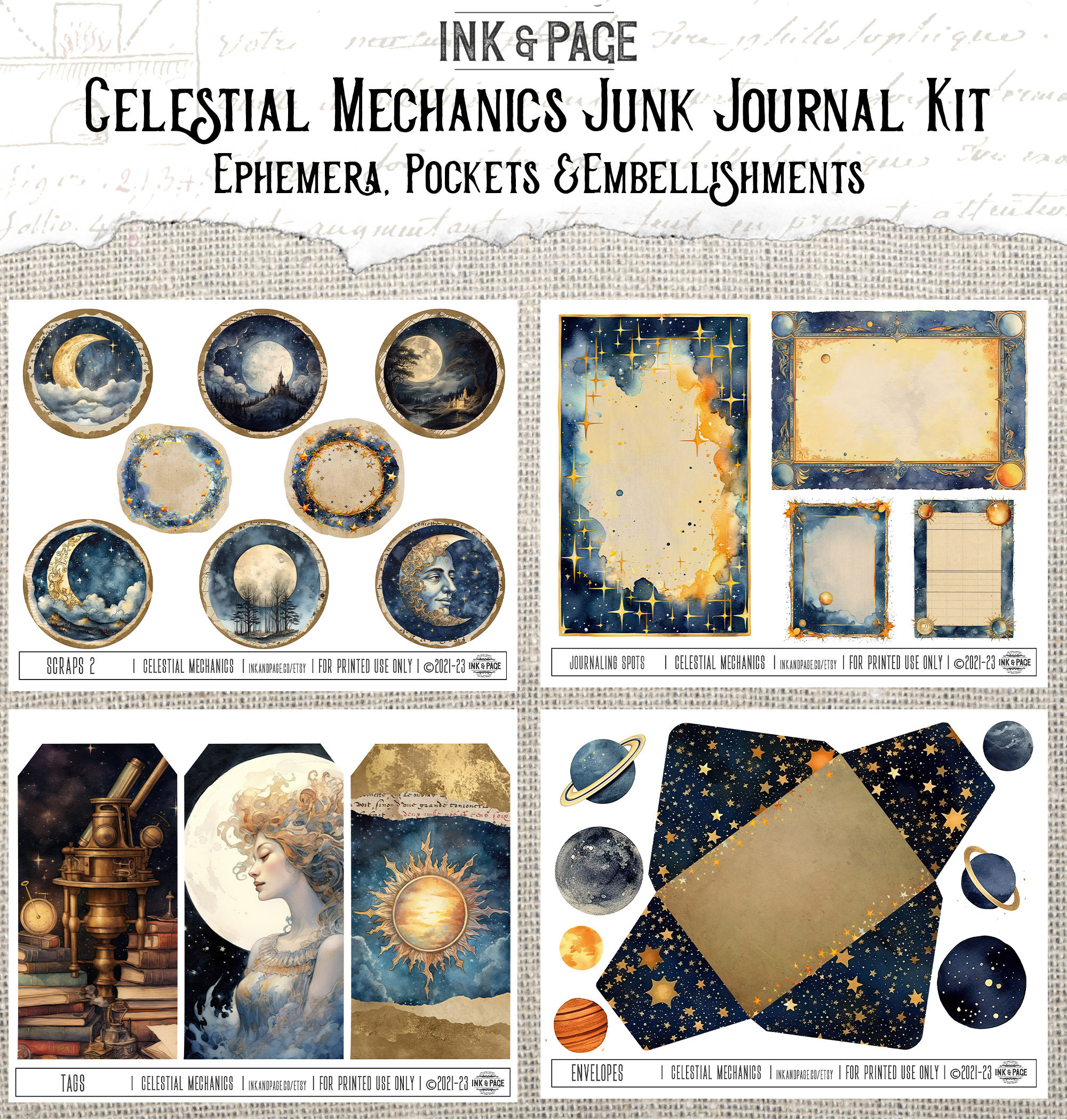 Celestial Mechanics Junk Journal Printable Kit Vintage Moon Journaling ...