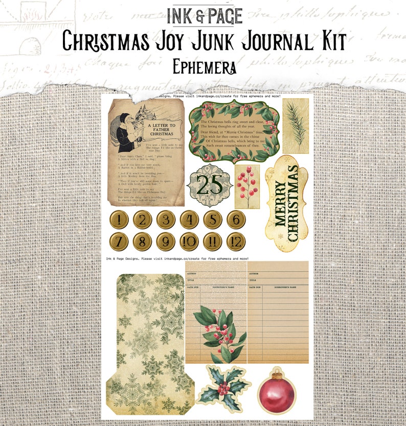 Christmas Joy Junk Journal Kit, Printable Holiday Ephemera, Vintage ...