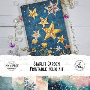 Starlit Garden Folio Printable Junk Journal Ephemera Celestial Digital Download Loaded Pocket Magical Moon Folder Scrapbook Paper Crafts Sky