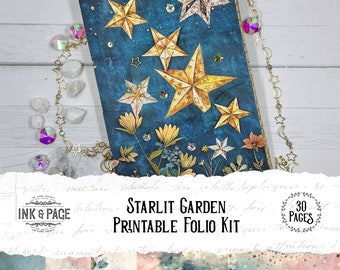 Starlit Garden Folio Printable Junk Journal Ephemera Celestial Digital Download Loaded Pocket Magical Moon Folder Scrapbook Paper Crafts Sky