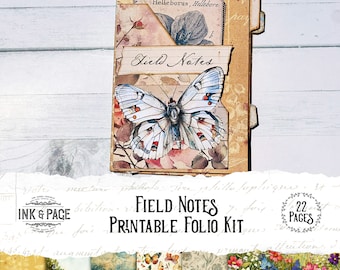 Field Notes Folio Junk Journal Ephemera Nature Notebook Vintage Botanical File Folder  Victorian Pockets Garden Butterfly Specimen Slide
