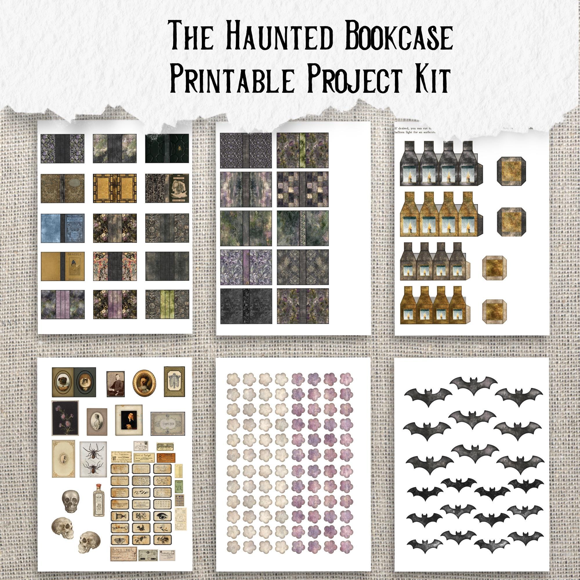 Haunted Bookcase Junk Journal Kit | Gothic Halloween Ephemera, Grungy ...
