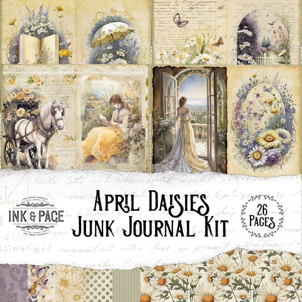 Daisy Junk Journal Kit stampabile aprile Download digitale Mensile Vintage Ephemera Victorian Ladies Shabby Chic Planner Pagine Bullet Journal