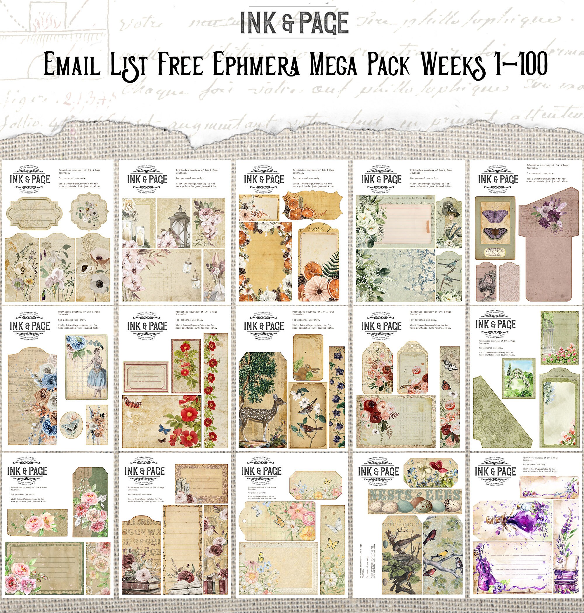 100 Pages of Junk Journal Printable Free Ephemera Mega Pack Vintage ...