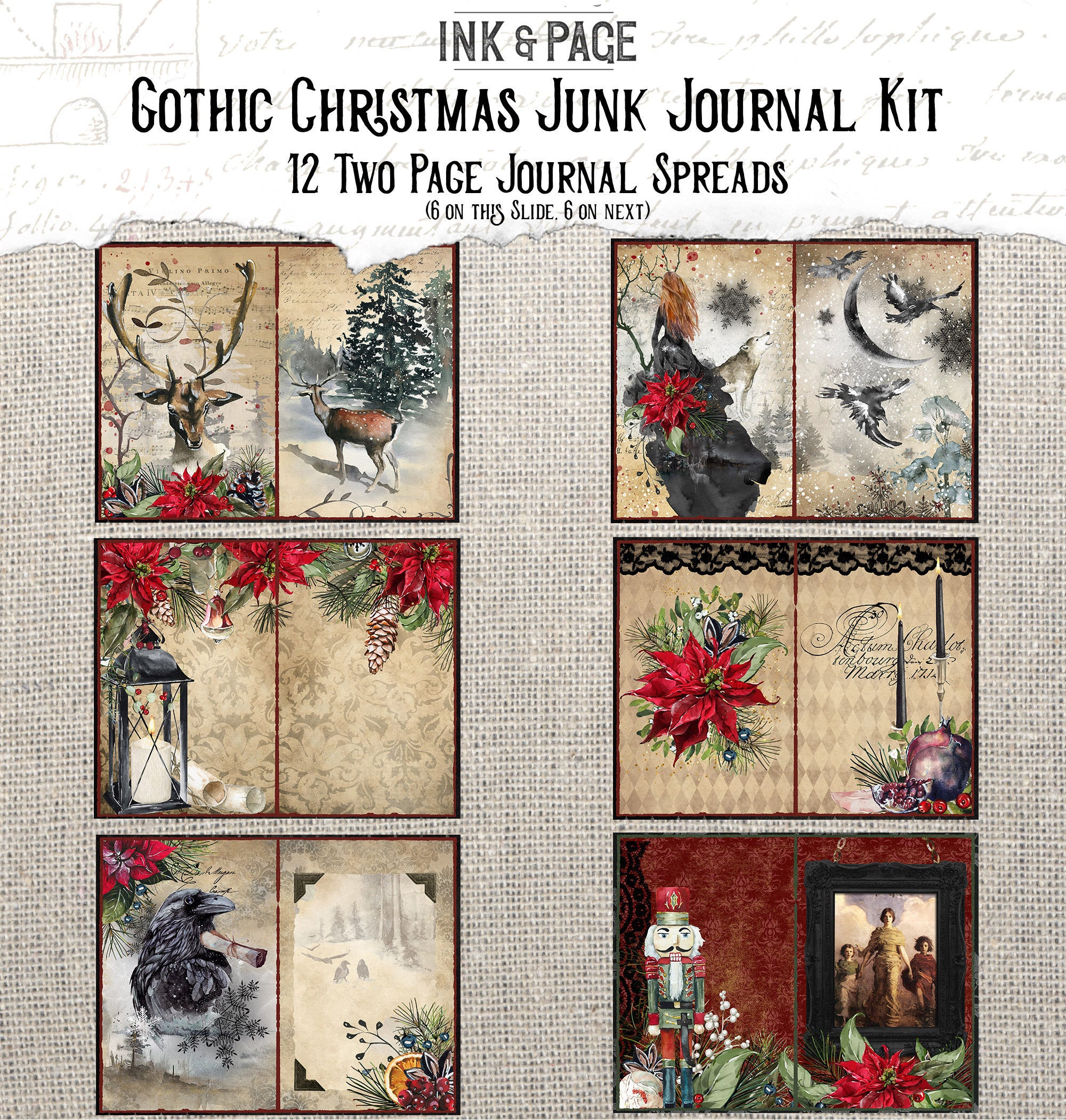 Gothic Christmas Junk Journal Printable Kit, Vintage Winter Ephemera ...