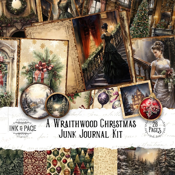 Wraithwood Christmas Junk Journal Printable Kit Victorian Digital Download Winter Ephemera Pack Holiday Scrapbook Paper Dark Academia Craft
