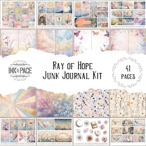 Ray of Light Junk Journal Printable Kit Hopeful Digital Download Inspiring Scrapbook Paper Pastel Rainbow Collage Colorful Mixed Media Pages