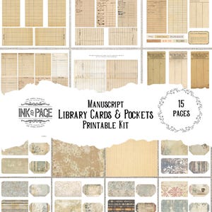 Library Checkout Cards and Pockets Manuscript Printable Ephemera Grungy Novel Digital Download Library Junk Journal Distressed Dark Academia