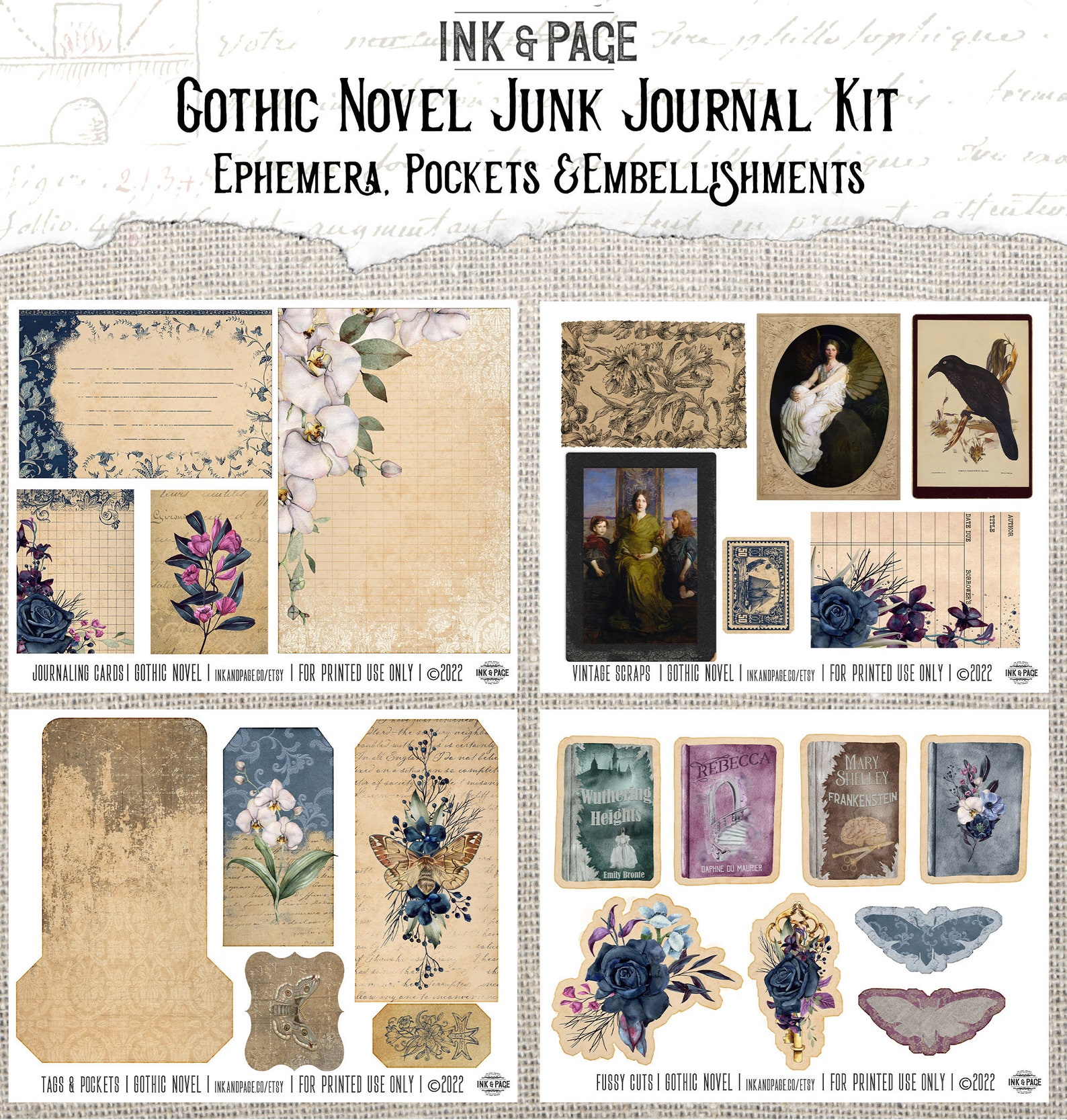 Gothic Novel Junk Journal Printable Kit, Dark Academia Digital Download ...