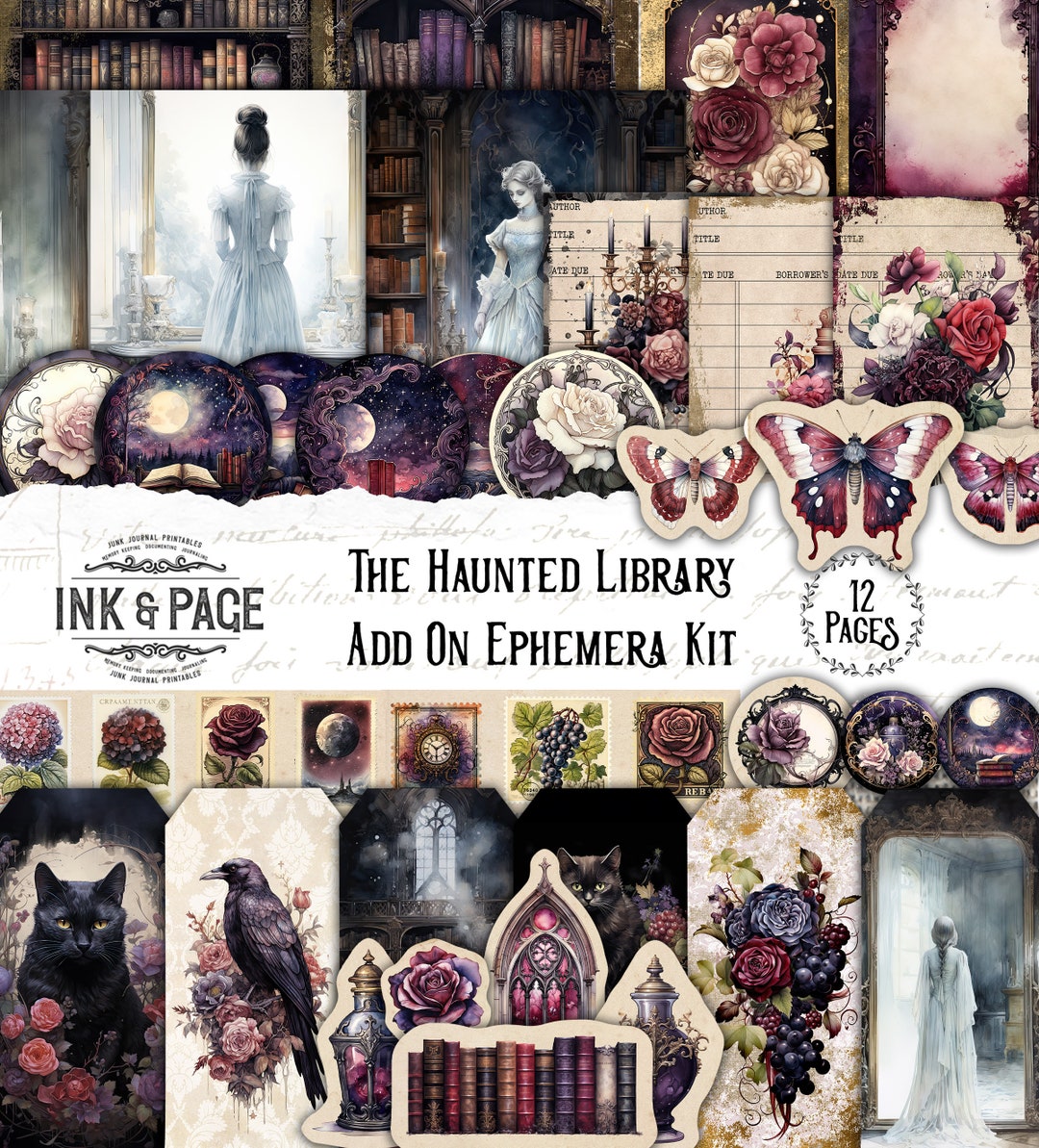 Haunted Library Ephemera Printable Junk Journal Embellishments Vintage ...