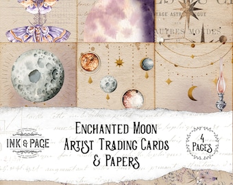Enchanted Moon Junk Journal Printable Ephemera, Artist Trading Cards, Celestial Bullet Journal, Space, Lunar, Digital Download