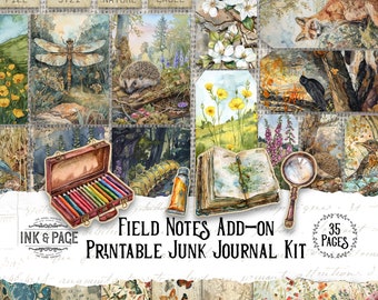 Field Notes Printable Ephemera Add-On Junk Journal Kit Naturalist Digital Download Butterfly Tags Flower Envelopes Nature Pockets Lined Page