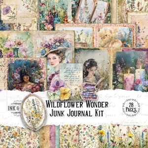 Wildflower Wonder Junk Journal Printable Botanical Ephemera Garden Grimoire Digital Floral Scrapbook Paper Pack Meadow Vintage Lined Pages