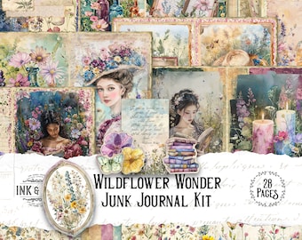 Wildflower Wonder Junk Journal Printable Botanical Ephemera Garden Grimoire Digital Floral Scrapbook Paper Pack Meadow Vintage Lined Pages