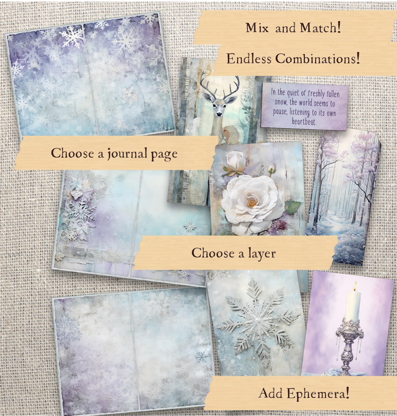 Snowflake Junk Journal Printable Kit Winter Grunge Digital Paper ...